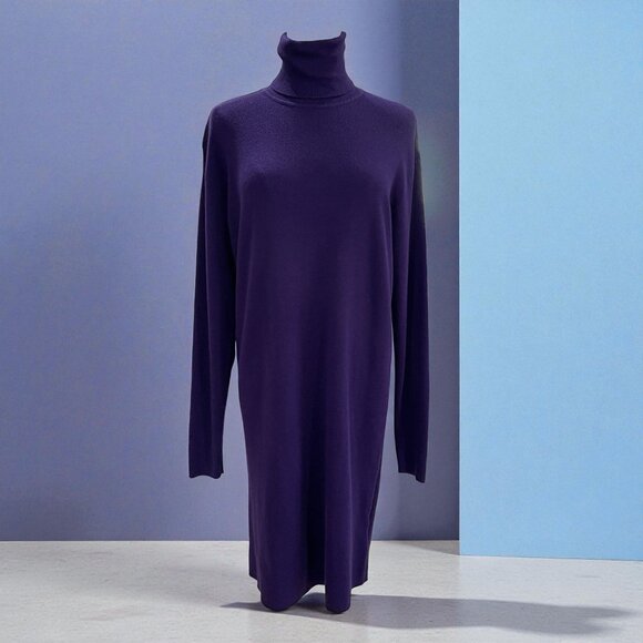 Michael Kors Oversized Sweater Dress Purple Turtleneck Cozy Fall Minimalist SZ S - Picture 1 of 9